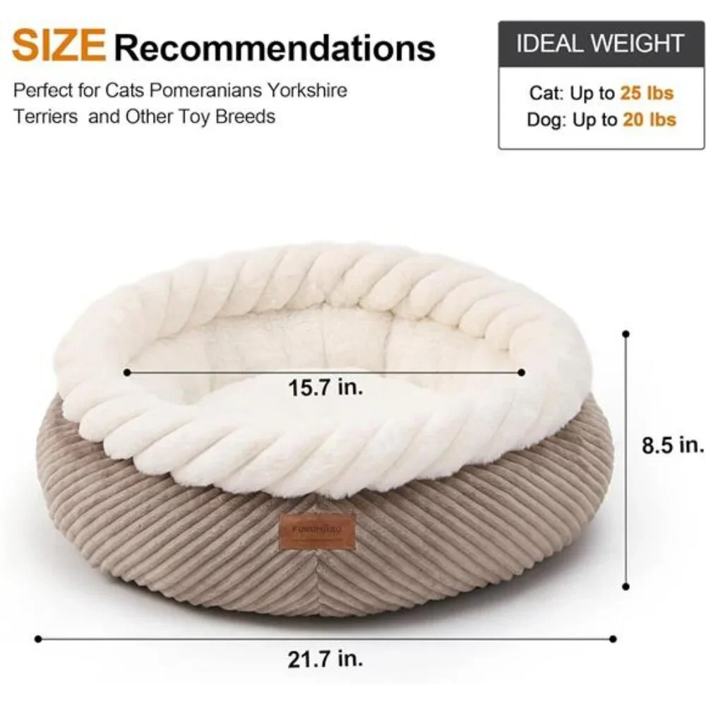 Calming Donut Cat Beds, Plush Faux Fur & Corduroy Beds
